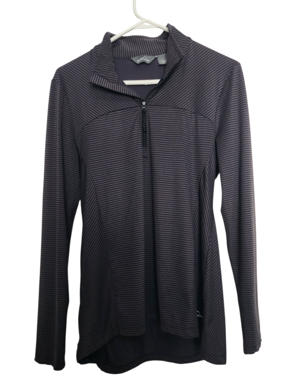 Eddie Bauer Black & Gray Striped Quarter-Zip Pullover Long Sleeve Athletic Top M